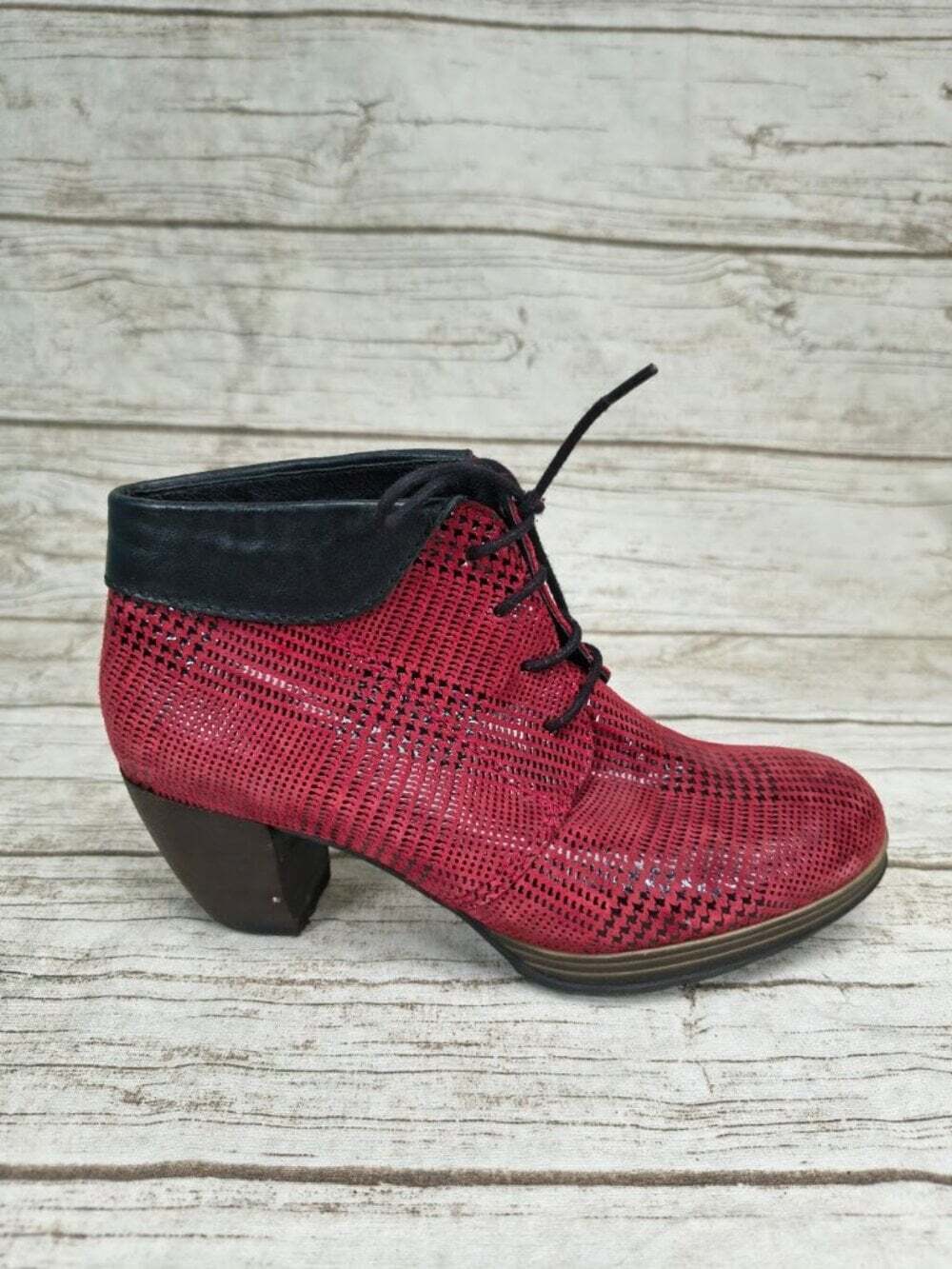 Wolky Red Perforated Lace-Up Heeled Ankle Booties Size 38